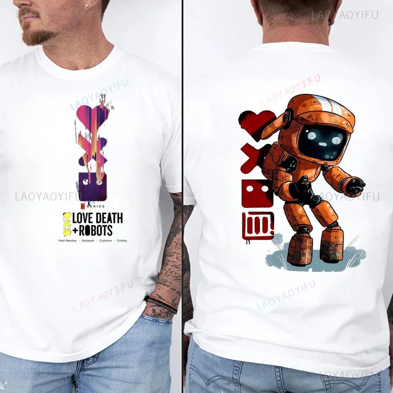 Camiseta Love Death Robot para hombre, cuello redondo, poliéster, camiseta barata, animación, terror, JIBARO, bruja, moda Vintage, camiseta estampada de película