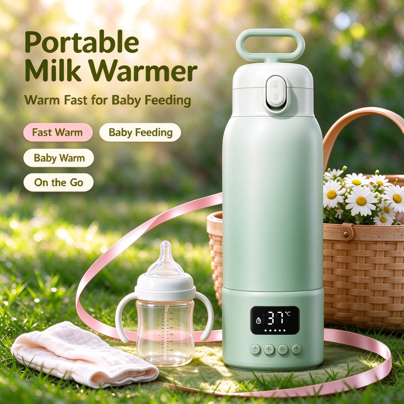 Portable Bottle Warmer for Travel,17Oz Large Capacity Baby Bottle Warmer,45W Fast Heating for Breast Milk 10400mah Long Batter