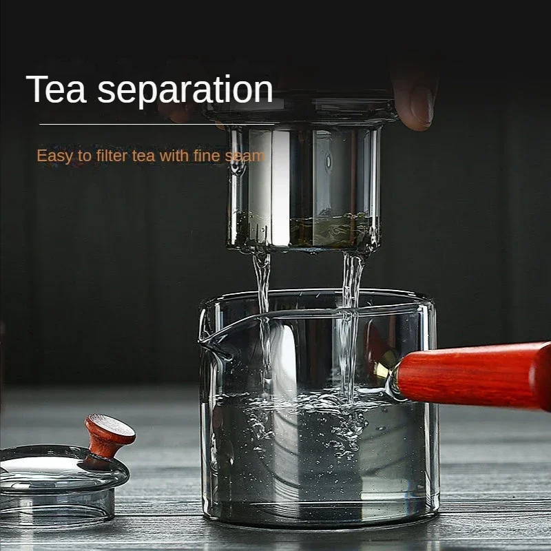 550ml Side Handle Teapot Glass Teapot Wooden Handle Single Pot Filtering Tea Puer Tea Brewing Kettle Fire Resistant Glass Jug