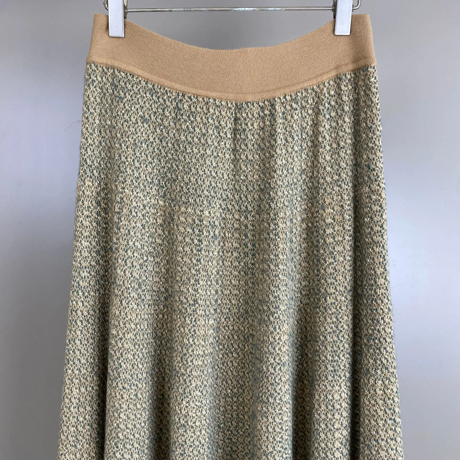 26 Autumn Winter New Silk Cashmere Elastic Waist Mid length Half Skirt