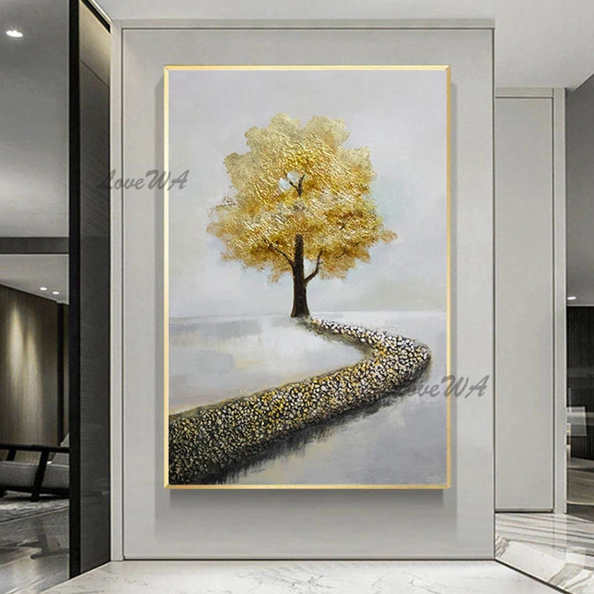 3d Picture Beautiful Scenery Art Decoration Canvas Roll New Design Gold Foil Painting Frameless Abstract Tree Still Life Wall