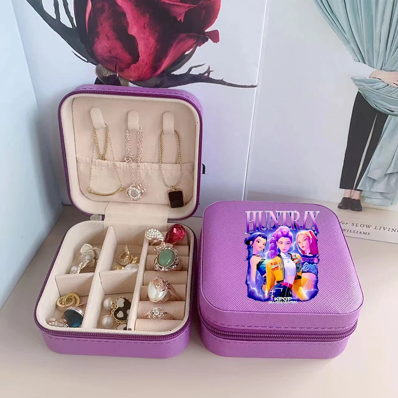 Caja de almacenamiento de joyería KPop Demon Hunter, joyero portátil ligero con patrón de dibujos animados, caja de almacenamiento impermeable, regalo para Amiga