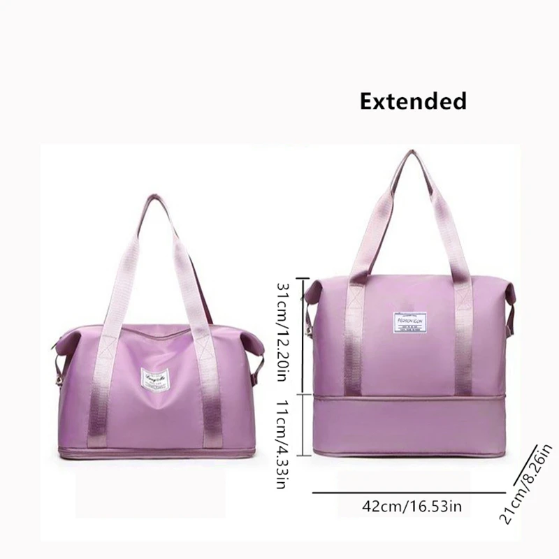 حقيبة سفر عصرية قابلة للطي ذات سعة كبيرة بطبقة مزدوجة؛ حقيبة تخزين الأمتعة حقيبة يد متعددة الوظائف؛ حقيبة أمومة محمولة خفيفة الوزن وقابلة للتوسيع؛ حقيبة رياضية منفصلة للجنسين بلون سادة