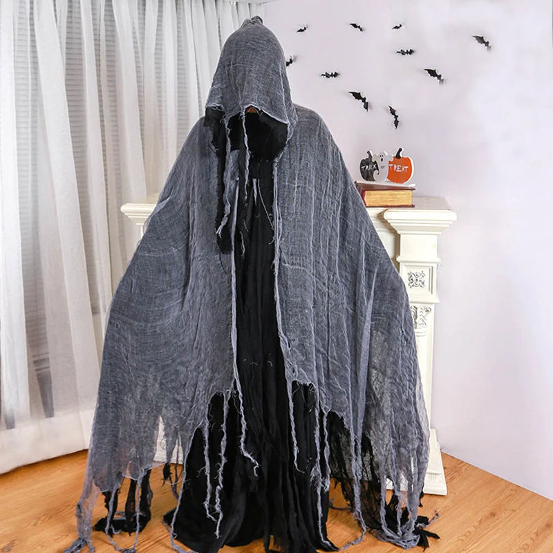 เสื้อคลุมกำมะหยี่คริสต์มาส ฮาโลวีน ลาย Grim Reaper คลุมยาวแบบมีฮู้ด สำหรับทุกเพศ เหมาะสำหรับคอสเพลย์ปีศาจ แม่มด นักพยากรณ์ เครื่องรางคริสต์มาส สีแดง