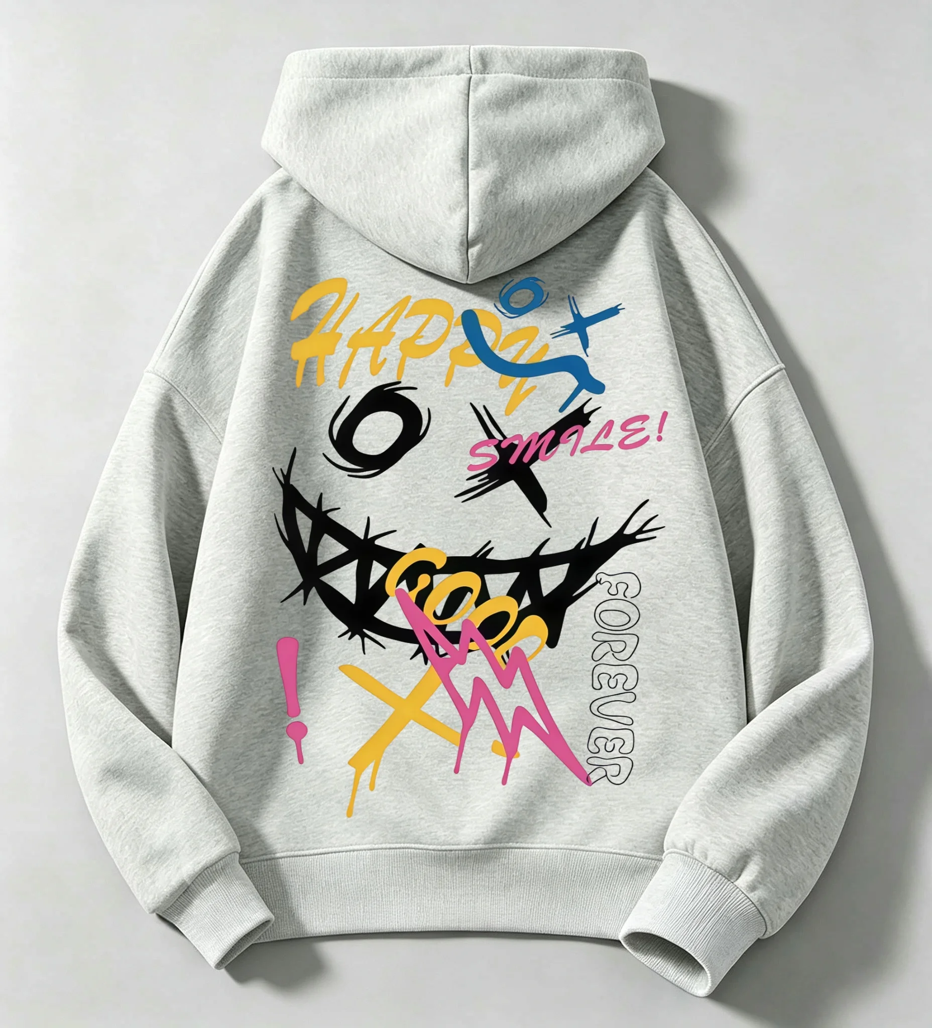 Y2K Doomsday Expression Happy Face Printed Children's Hooded Sweatshirt for Boys and Girls - Warm Overhead Sweater Top
