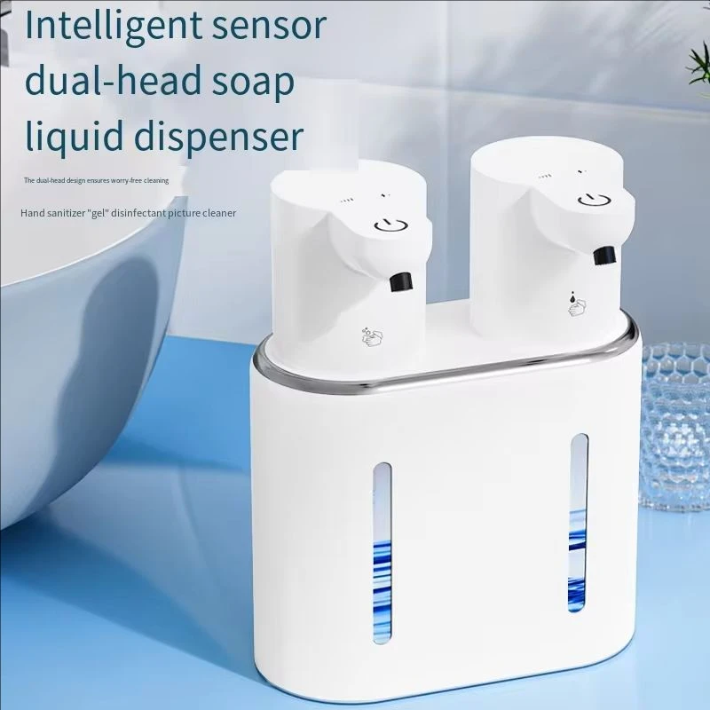 

2026Automatic Soap Dispenser USB Rechargeable Double Head Wall Mounted Hand And Dish Soap Dispenser for Bathroom And Kitchen