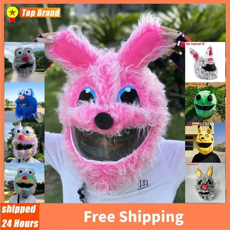 Moto Helmet Protection Headgear Cover Cartoon Fluffy Plush Set For Motorcycle Full-Face Protective Case Motorbike Safety Trendy