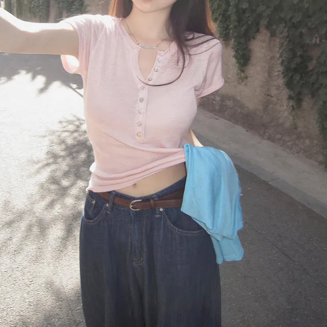 

Versatile Commute Short Sleeve Shirt with Cuffed Collar Korean Style Women's Fashion Spring Autumn Winter Streetwear