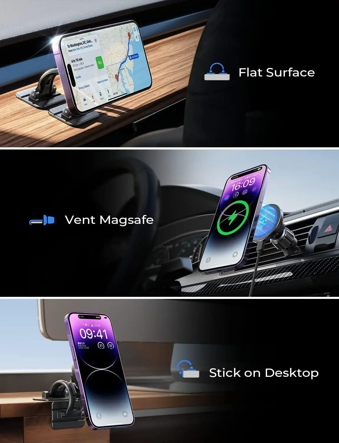 LISEN for Magsafe Car Mount Charger Dash,2 in 1 Wireless Charging for iPhone [Strong Magnet&15W] for iPhone