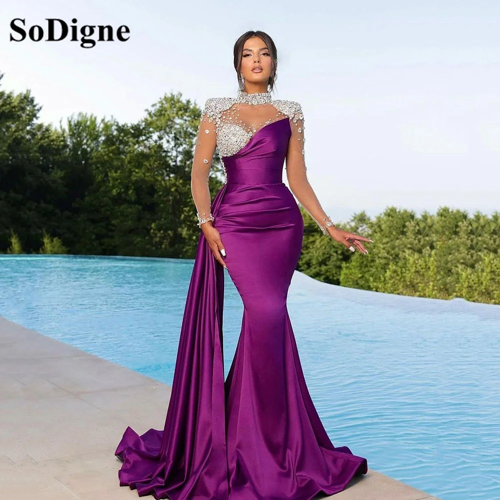 SoDigne Luxury Evening Dress Women 2024 Formal Dresses Draped Train Elegant Wedding Party Prom Gowns Vestidos De Gala Customized