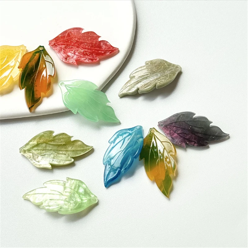 10Pcs/Lot New Retro Acetic Acid 30MM Flower Leaves Beads Petals Charm Connectors Diy Earrings Jewelry Making Resin Accessories