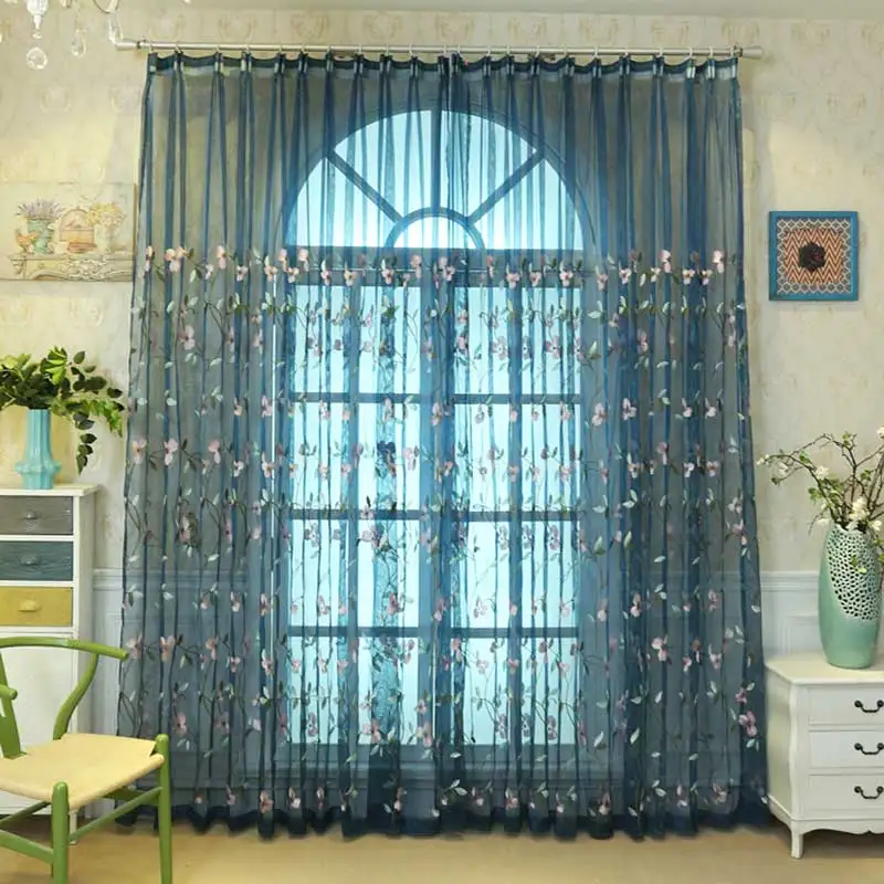 ستائر شفافة مطرزة لغرفة المعيشة نافذة تول ستائر ستائر لغرفة النوم الفاخرة الأزهار كورتينا ديكور منزلي مخصص #5