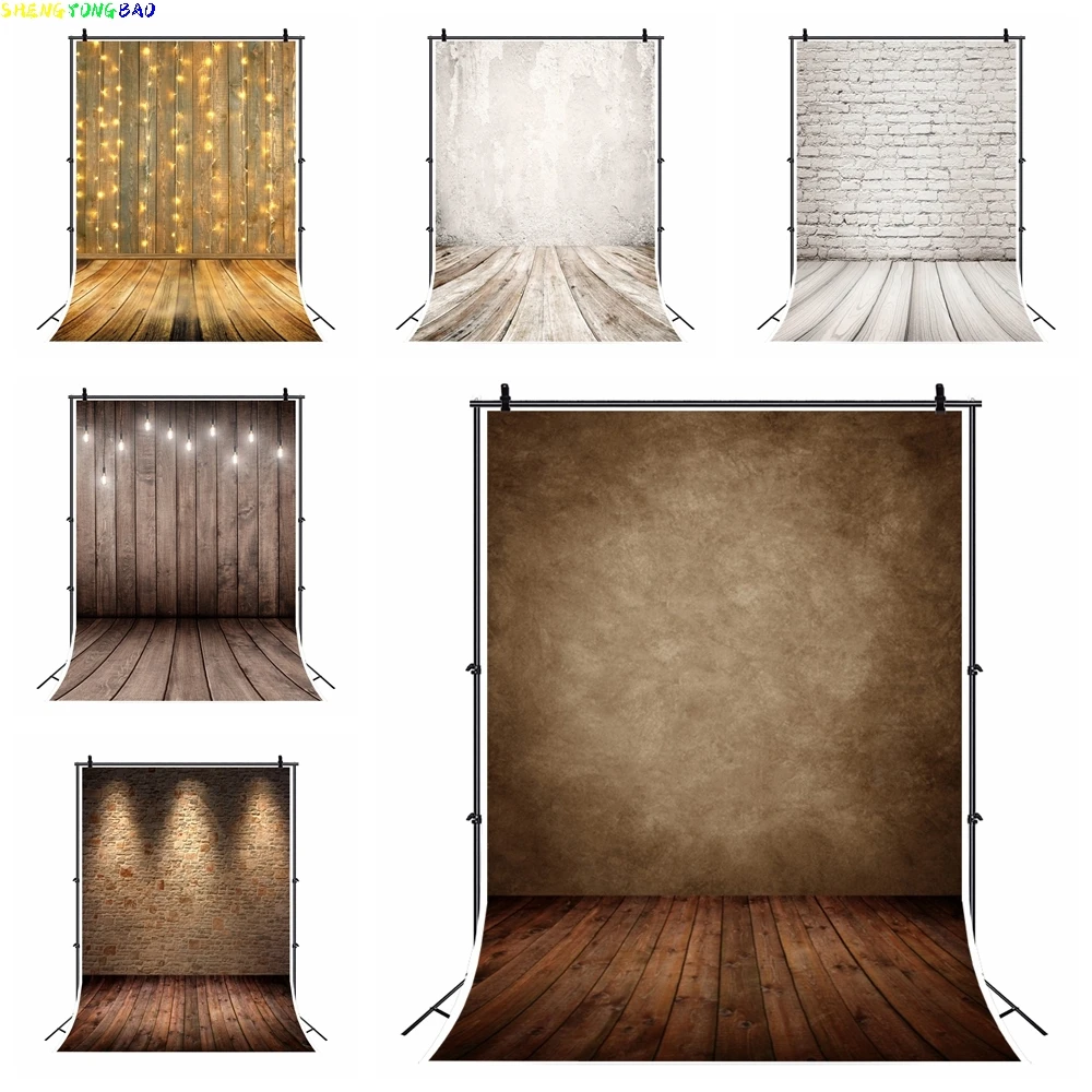 

Vintage Brick Wall Wooden Boards Floor Backdrop for Photography Grunge Gradient Interior Baby Portrait Background Photo Studio