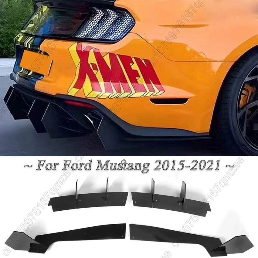 

Car Rear Bumper Lip Diffuser Rear Side Splitters Fit For Ford Mustang 2015 2016 2017 2018 2019 2020 2021 4Fins Tuning Body Kits