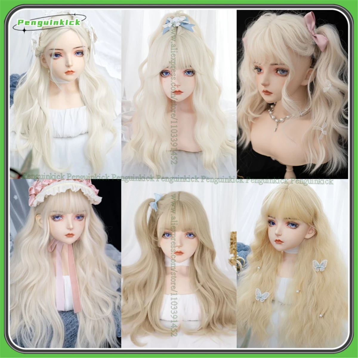 Long Wavy Synthetic Wig Bangs Pale Blonde Curly Hair Scalp Platinum Cute Princess Women Girls Lolita Chic Party Headwear