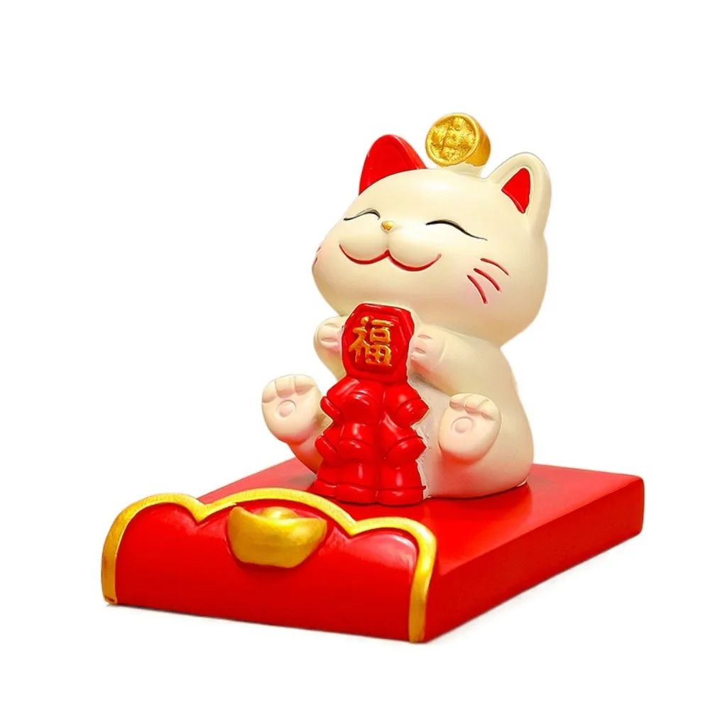 

Миниатюрная фигурка-держатель для телефона «Кот удачи», из смолы, в китайском стиле, изысканная, реалистичная подставка для мобильного телефона в виде животного