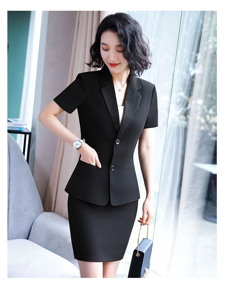 

Women's Suit Set Professional Office Skirt Suit Summer Short Sleeve Blazer Formal Work Outfit Thin Elegant