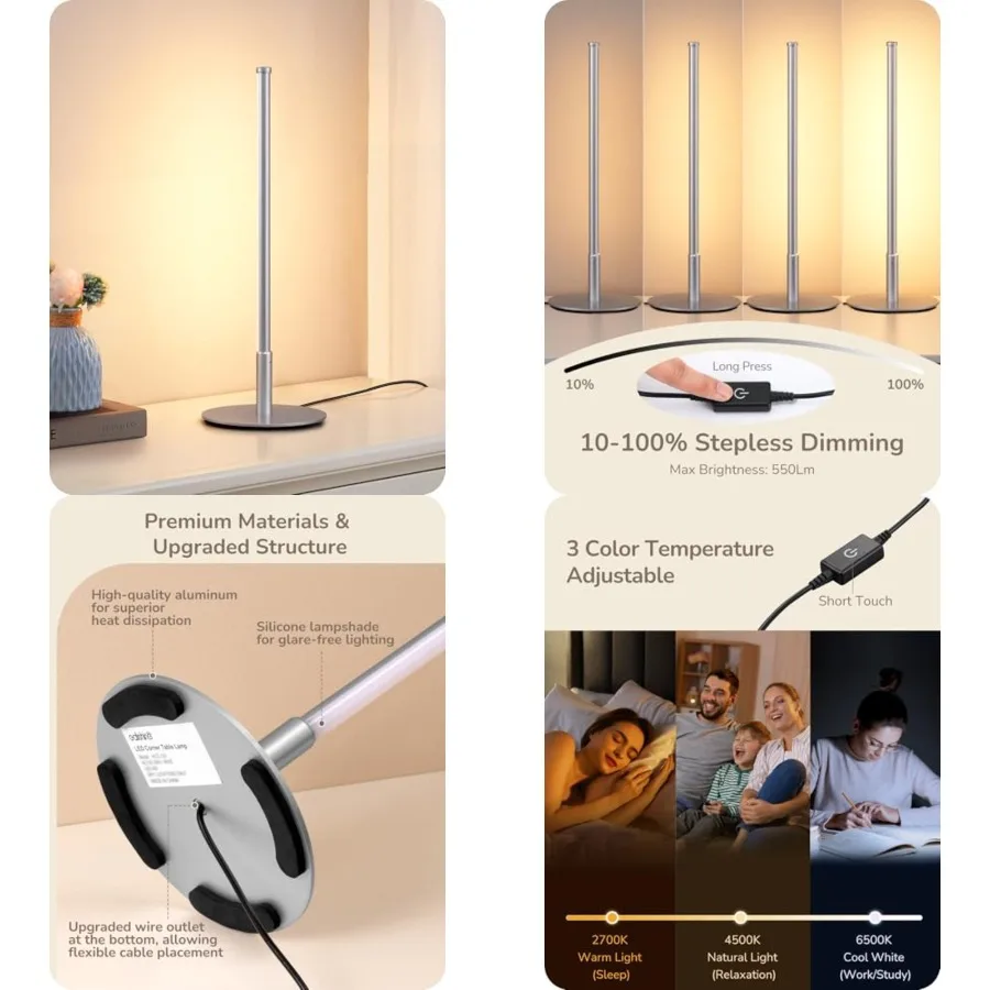 

Upgraded LED Table Lamp, Stepless Dimmable Bedside Lamp with 3 Color Temperature, Modern Nightstand Lamp, Desk Lamp for Bedroom