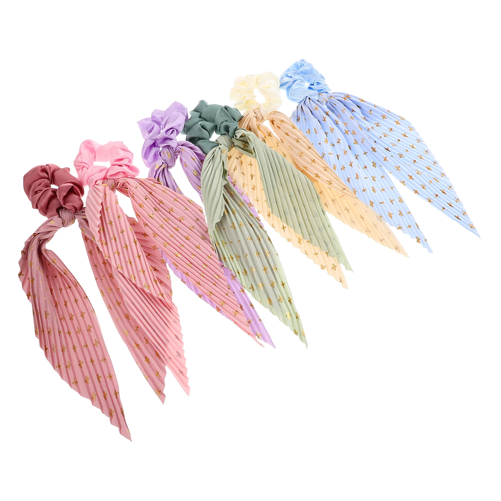 

6 Pcs Floral Ribbon Hair Tie Elastic Ponytail Holder Bow Scrunchies for Women Ties Manual Female Cloth