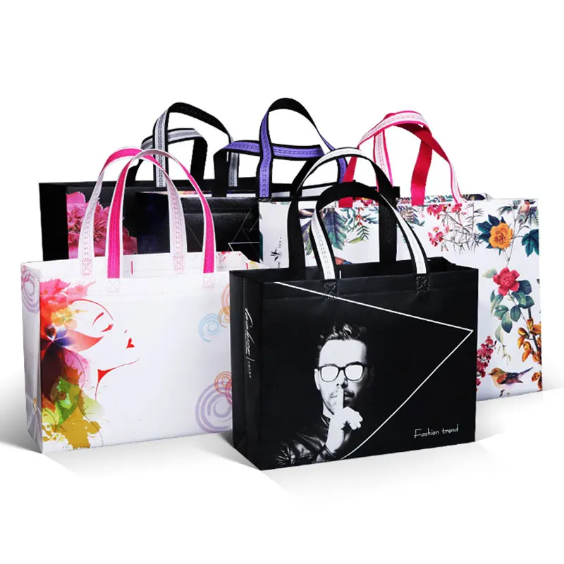 Reusable Shopping Bag Foldable Portable Travel Grocery Storage Bag Flower Printed Non-woven Fabric Eco Tote Bag Pouch Organizer