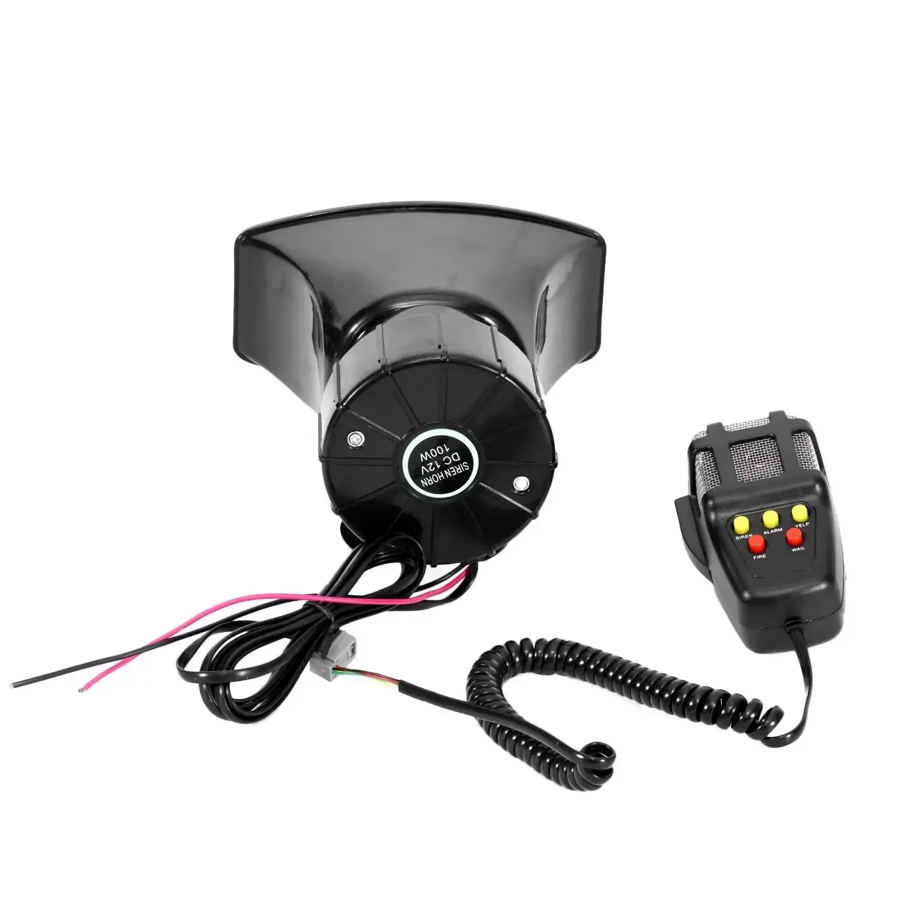 100W 12V Car Alarm 5 Sound Loud  Police Fire Horn Siren PA Speaker MIC System Alarm Microphone System Kit