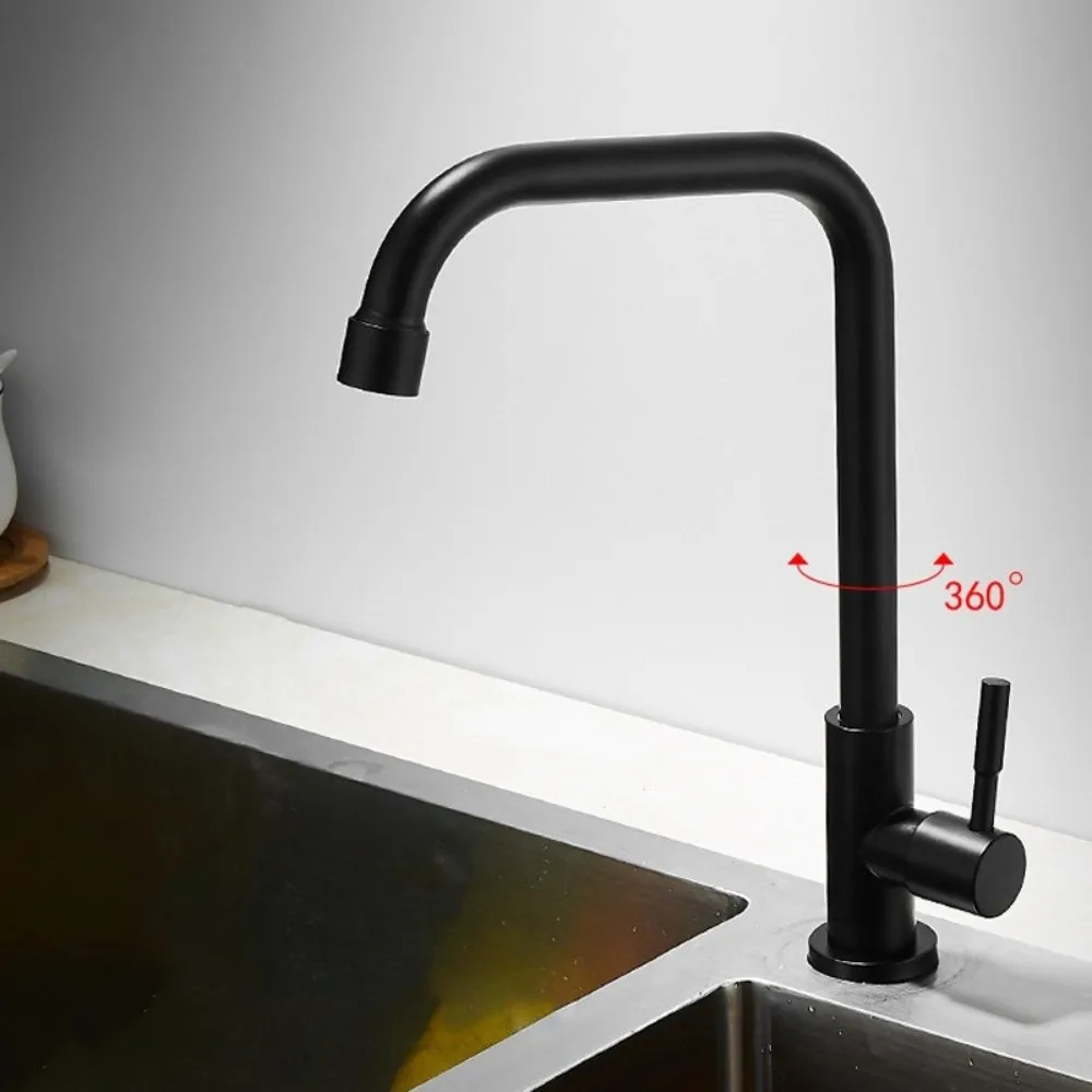 Stainless Steel Kitchen Faucet Convenient Universal Wall Mounted Faucet Wall-mounted Black Rotatable Spout Faucet Kitchen