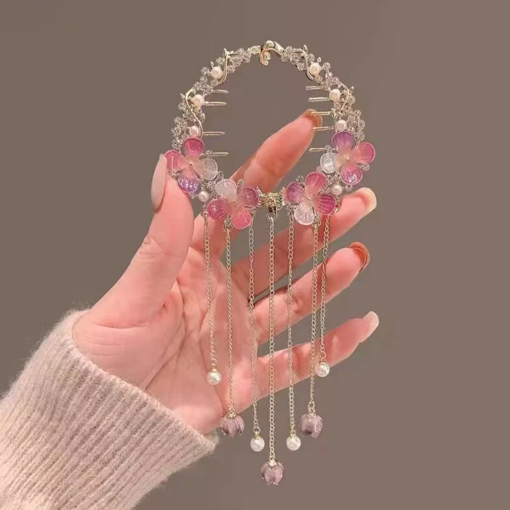 

Ponytail Cuff Women Elegant Decorative Clip Metal Tassel Flower Claw Clips Thick Thin Hair Accessories Ponytail Hairpieces For