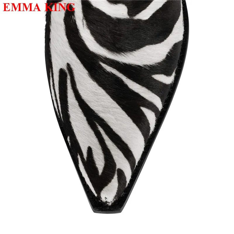 Stivali al ginocchio da donna autunno Zebra per donna cunei con tacco grosso stivali da Cowboy occidentali inverno autunno a punta lunga Botas Mujer