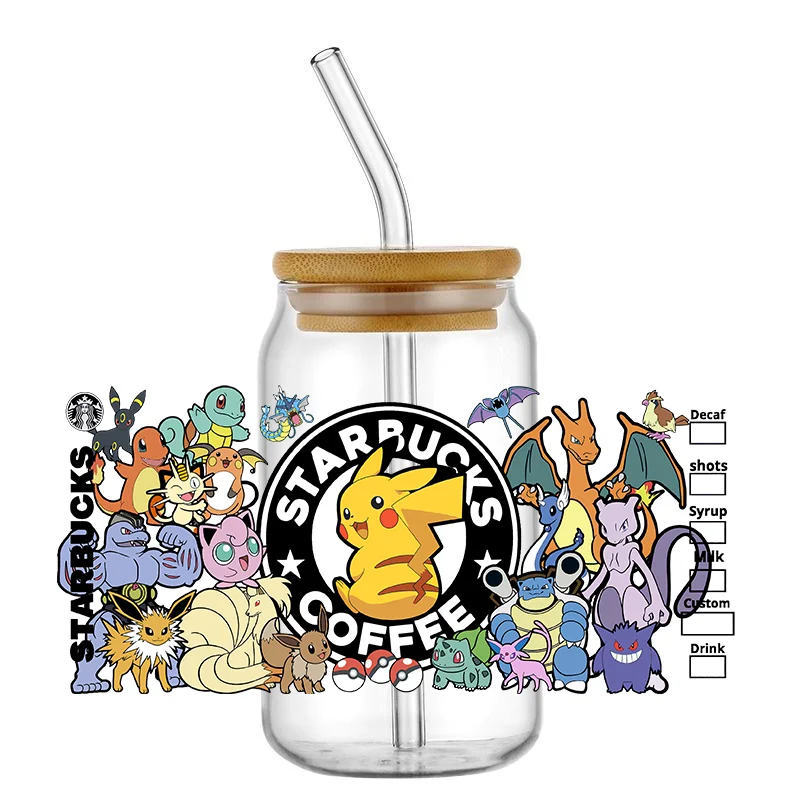 Funko Bestseller Niedliche Pokemon Beliebte 16oz UV DTF 3D Transfer Cartoon Aufkleber Folienaufkleber für Glas Dosen Becher Basteln DIY Kreativ