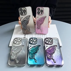 Luxury Gradient Glittering 3D Butterfly Zircon Fashionable Phone Case for iPhone 15 14 11 12 13 Pro Max Plus Back Cover