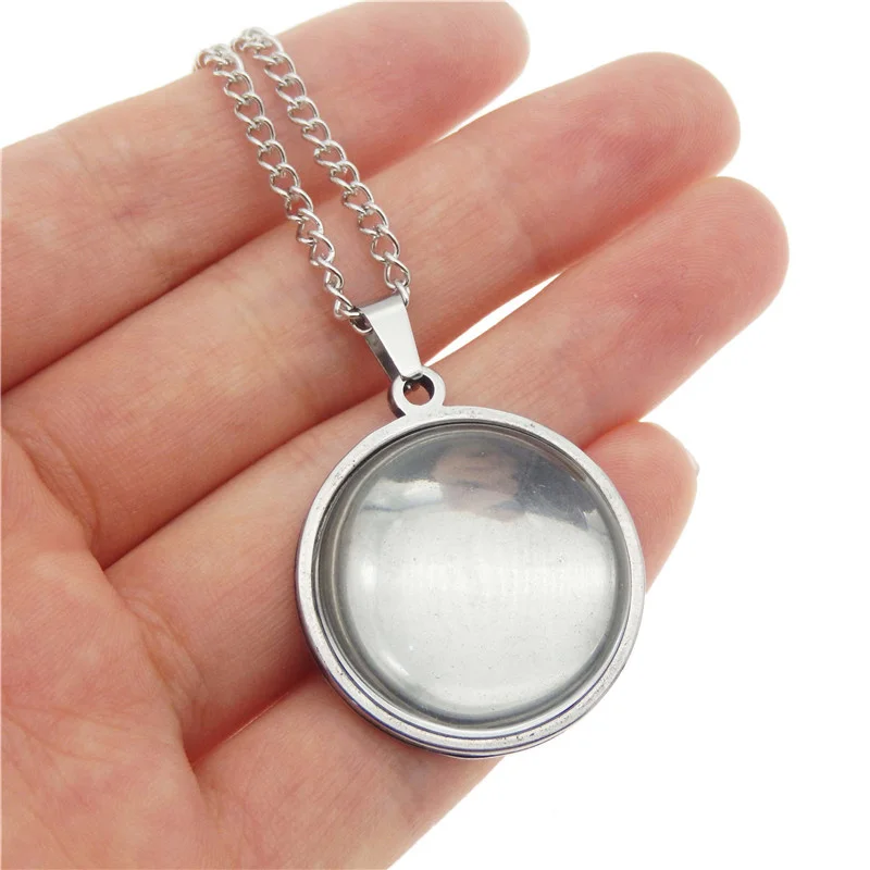 Julie Wang 1 Set Round Cabochon Base Settings Charm With Glass Stainless Steel Blank Tray Bezel Pendant Jewelry Making Accessory