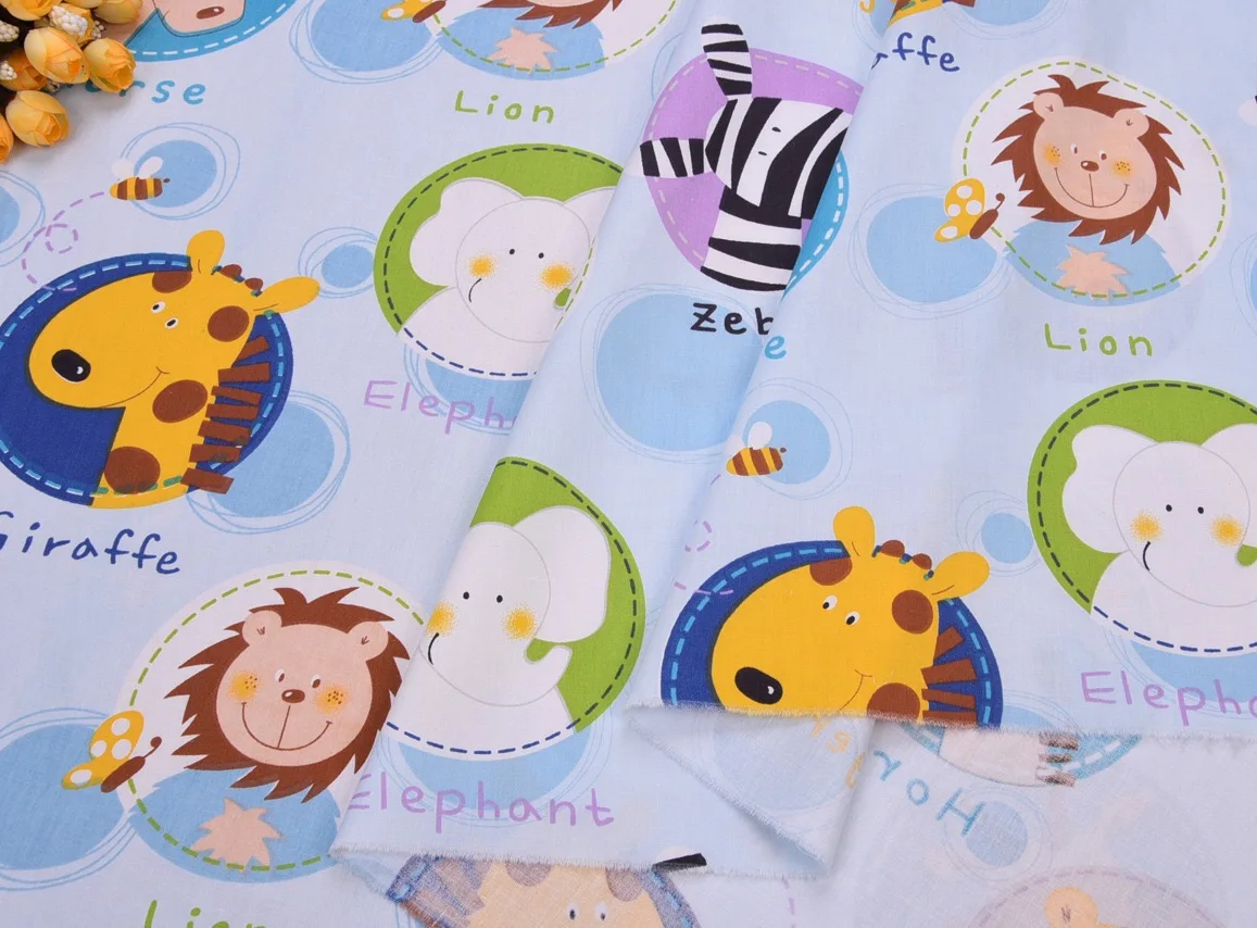 Cartoon Animal Printed Kids 100% cotone Twill tessuto, panno Patchwork, cucito fai da te Quilting Fat quarter materiale per bambino e bambino