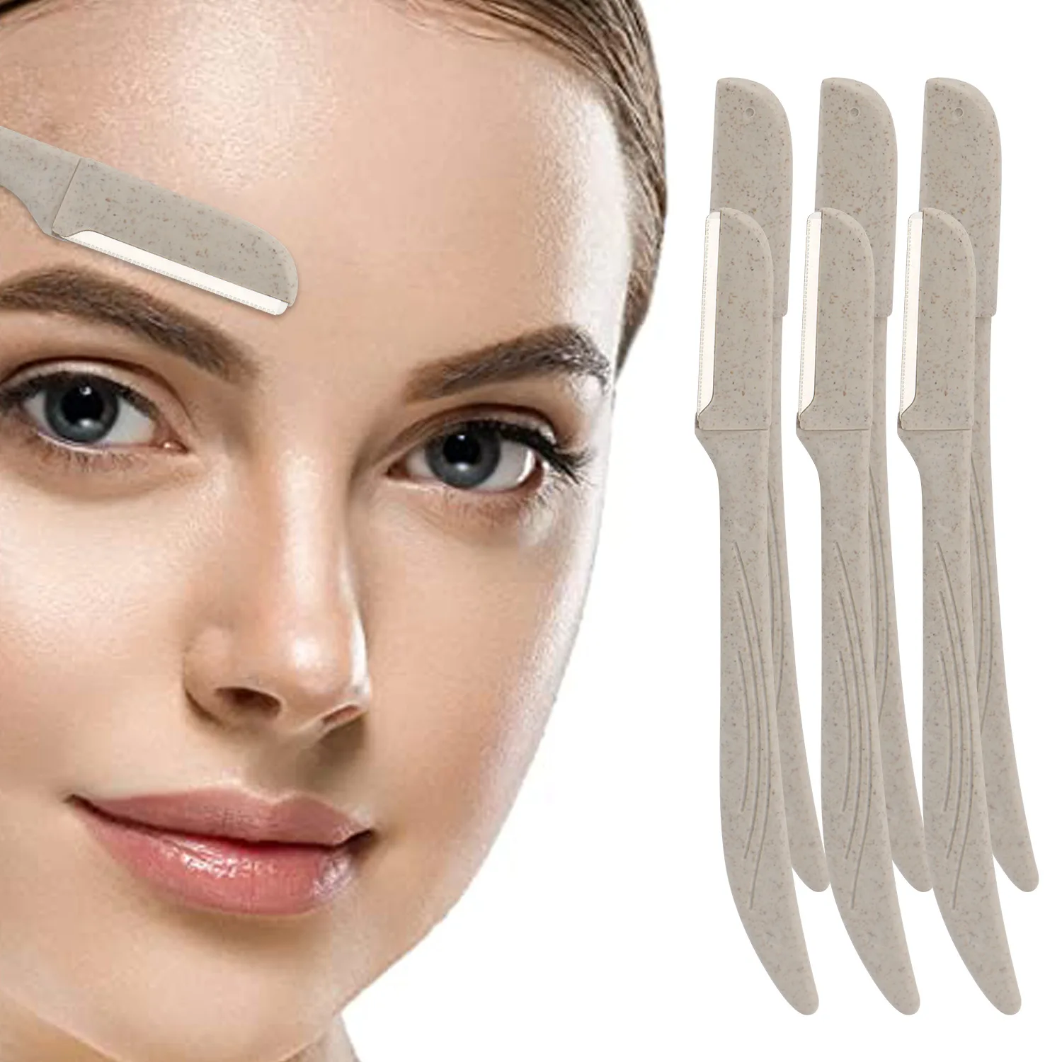 6 Pcs/Box Wheat Straw Eyebrow Trimmer Environmentally Biodegradable Stainless Steel Eyebrow Razor Eye Brow Shaving Tool