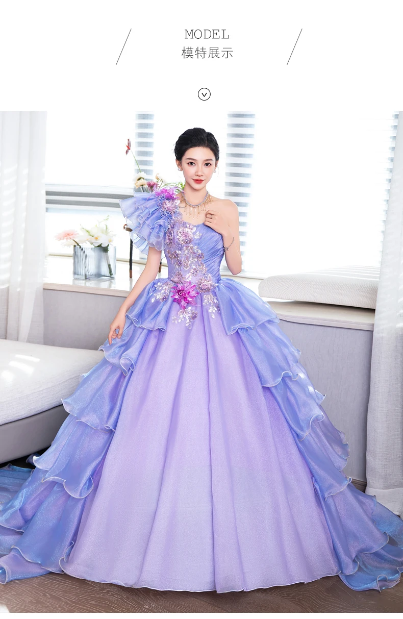 lavender ruffled single shoulder carnival/cosplay/princess ball gown vintage/stuido/stage dress/can customize size