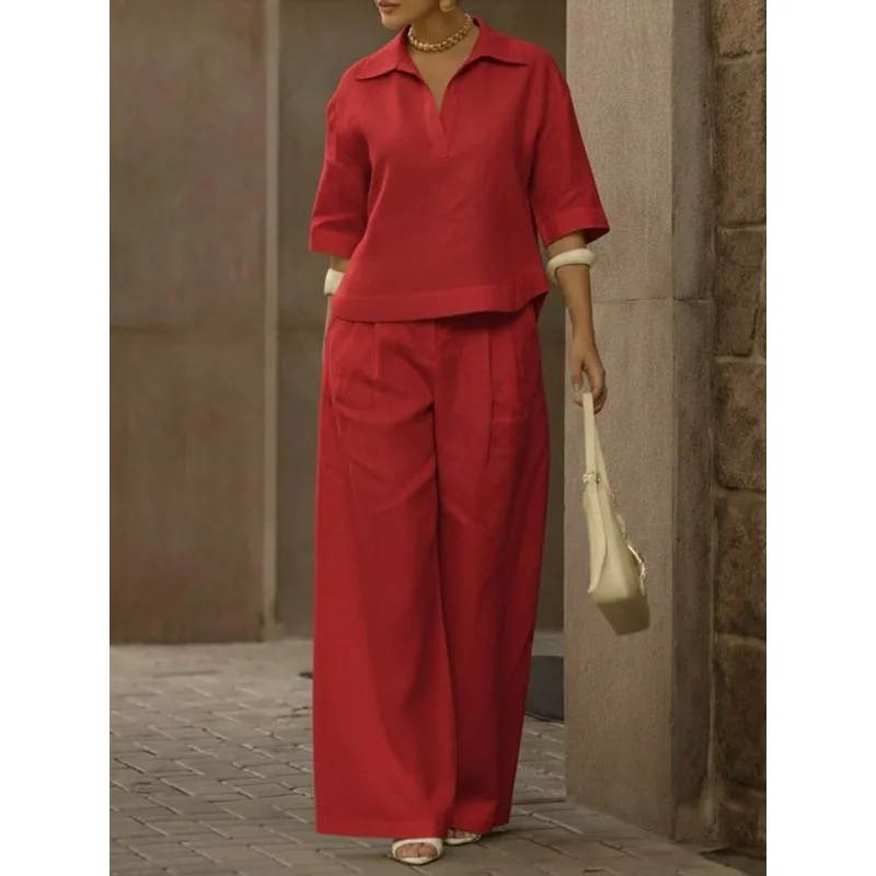 New Solid-color Spring Summer European American Cross-border Independent Station Slimming Versatile Wide-leg Pants Two-piece Set