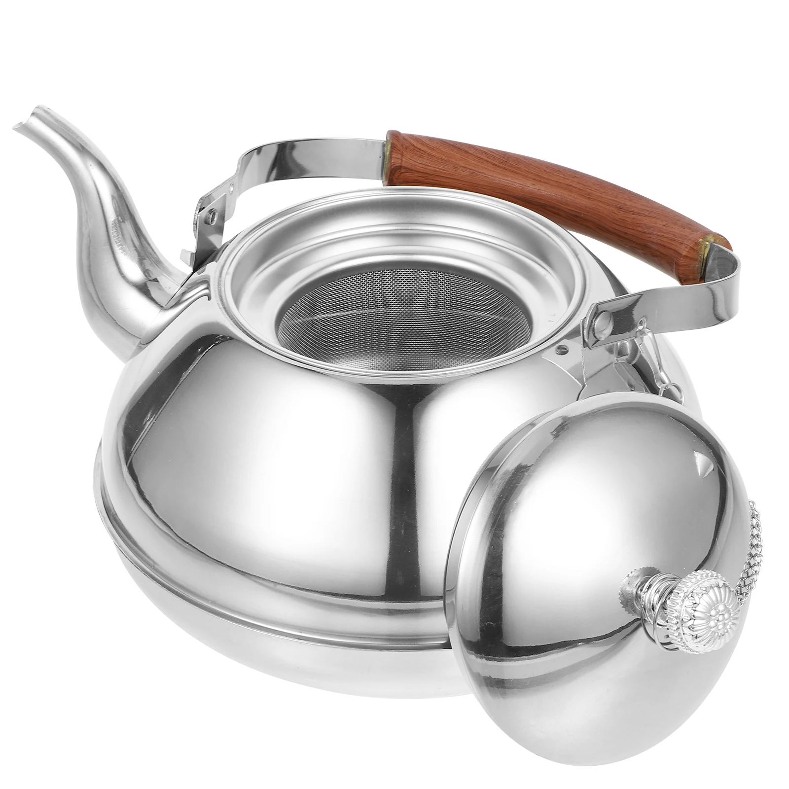 

Wood Grain Teapot 1.5L Stainless Steel Strainer H Home Kettle Restaurant Tea Water Pot Metal Small Kitchen Style