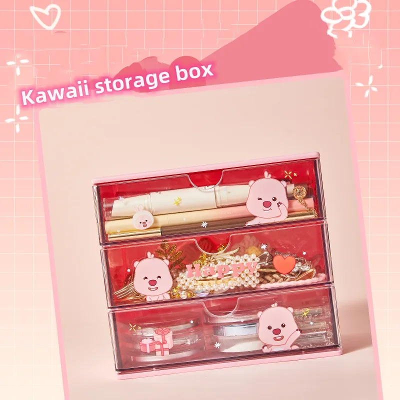 MINISO LOOPY Series Three-layer Drawer Storage Box Kawaii Jewelry Cosmetics Classification  Children's Toys BirthdayGifts