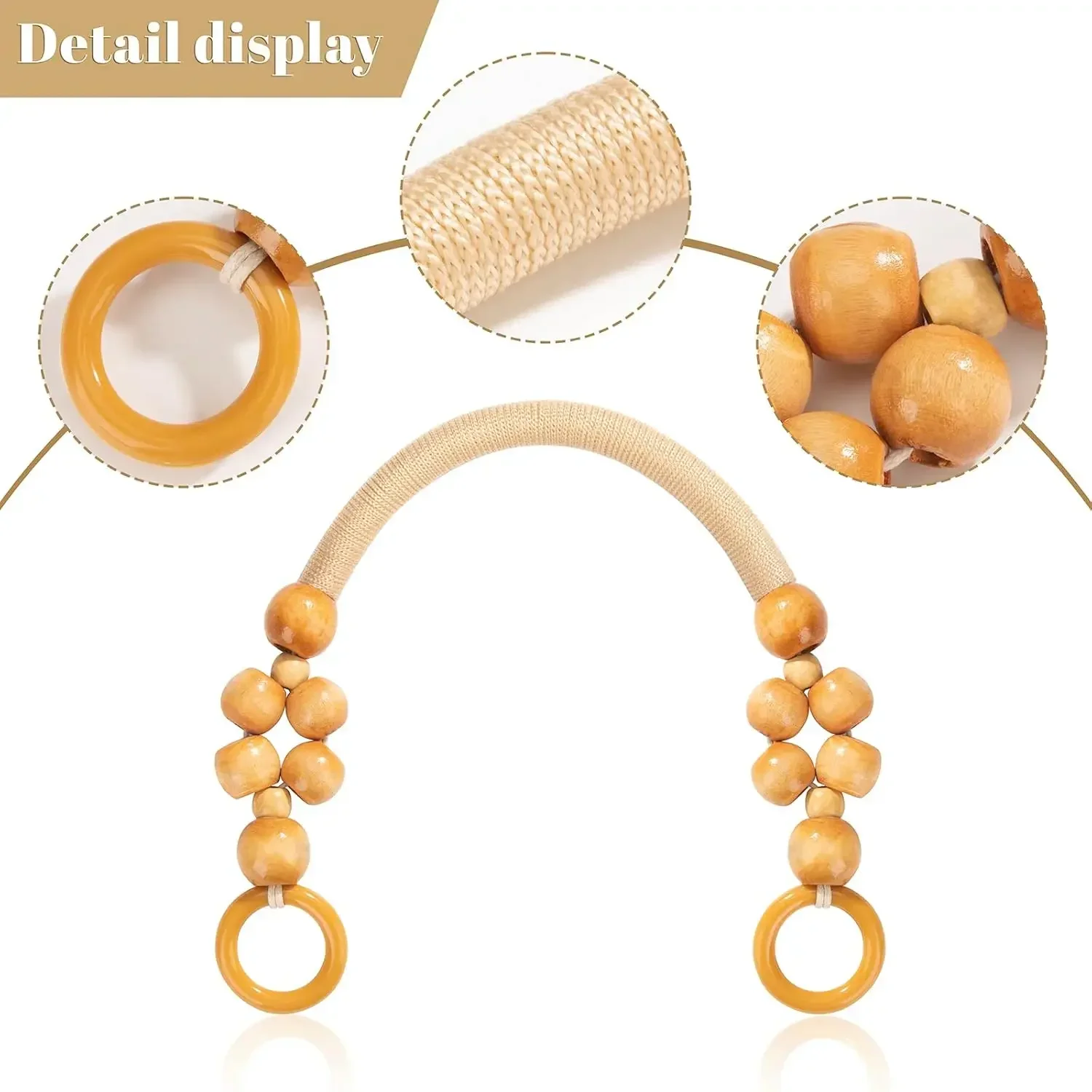 1/2PCS Purse Handles Rustic Bag Handles U-Shape Replacement Handbag Handle Wooden Beaded Purse Strap for DIY Crochet Bag Making
