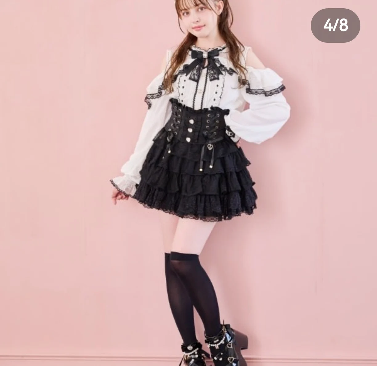 ليز التنانير اليابانية الفتيات الحلو مقوس دانتيل كعكة صغيرة التنانير الربيع والخريف المرأة عالية الخصر ضئيلة أنيقة الأميرة تنورة قصيرة #4