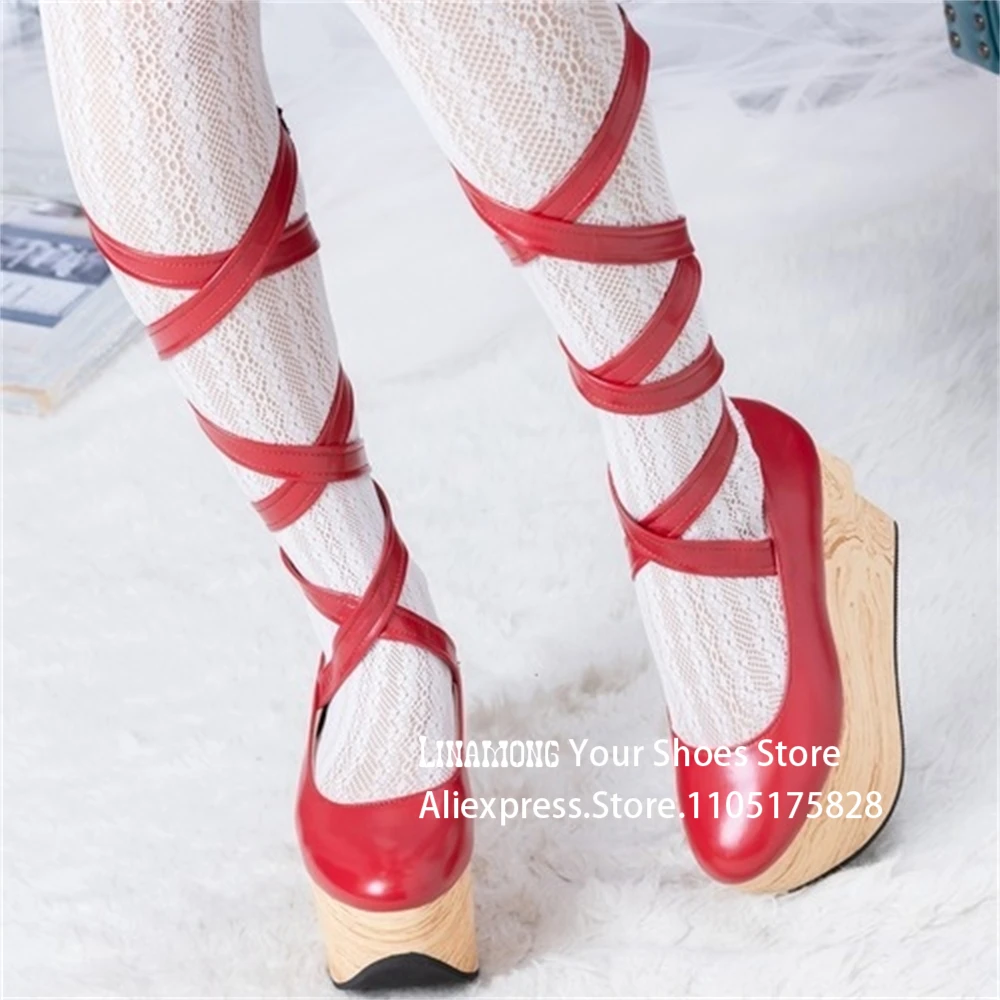 Ankle Leather Belt Unique Platform Shoes Lace-Up Strappy High Heels Distinctive Thick Sole Sweet Lolita Platform Flats for Women