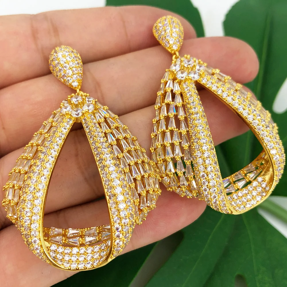 

Missvikki Women Wedding Party Earrings Jewelry High Quality New Accessories Gorgeous Luxury Trangle Pendant Earrings Gift