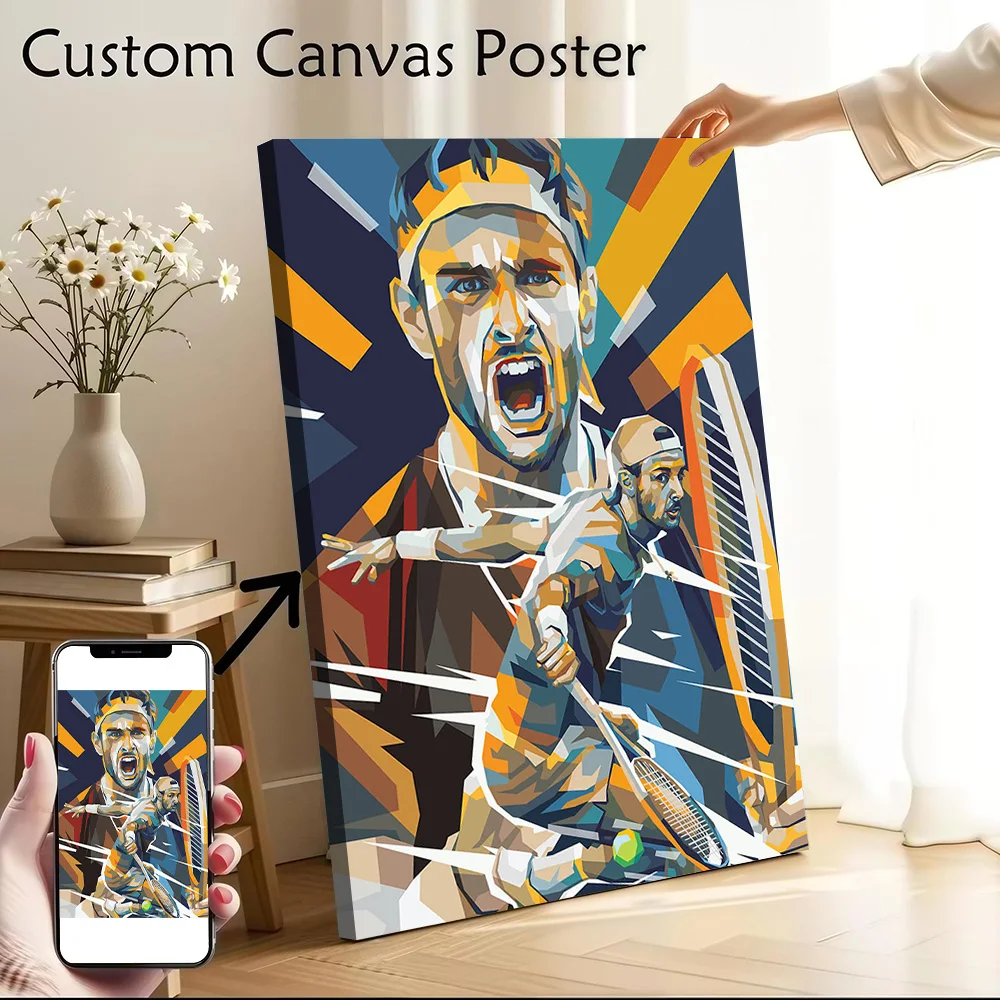 Lorenzo Musetti in Action Printed Canvas Wall Art Customizable Paintings Poster Perfect Gift for Living Room Decorations Bedroom