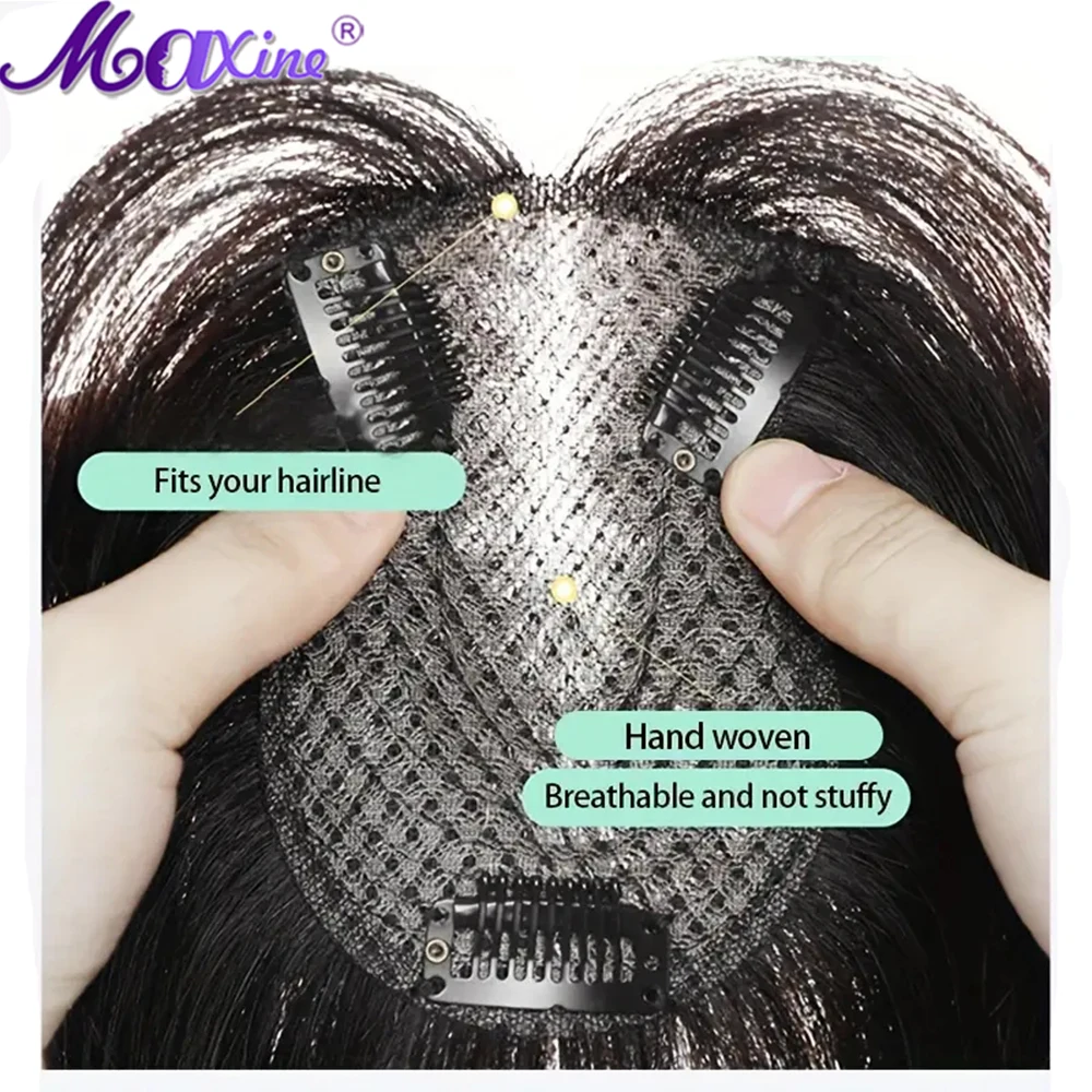 Maxine Topper With Hair Bangs Human Hair Clip In Hair Extensions Natural Looking For Daily Use Hair Accessories