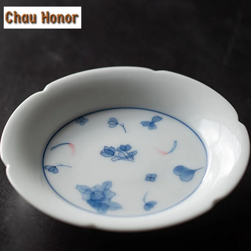 Boutique Pure Handpainted Love Of Butterfly Art Ceramic Tea Trays Zisha Pot Bearing Holder Plates For Snack Support Tea Ceremony view 4