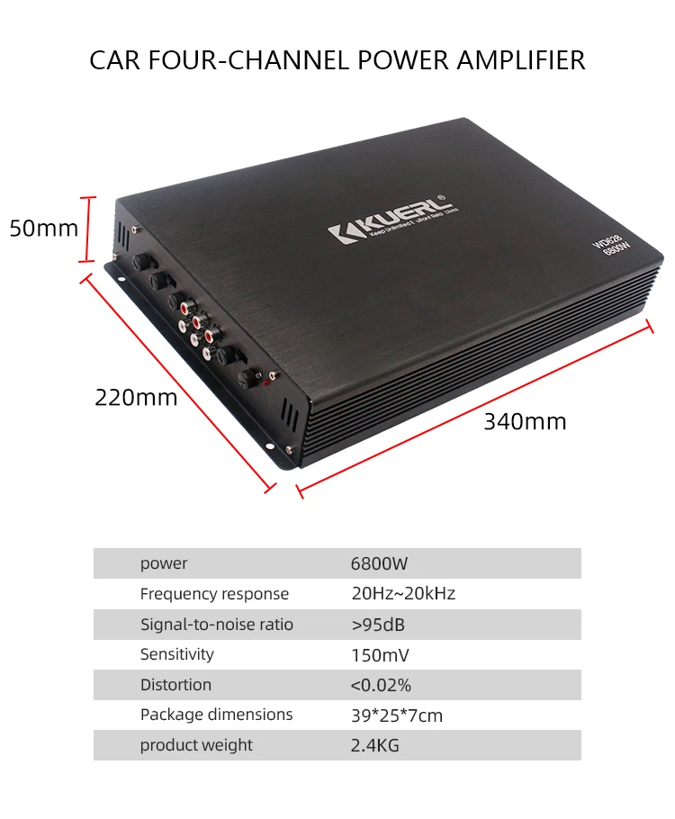 Kuerl CLASS AB  70W*4@4Ω /120W*4@2Ω 12V Full Range Car Amplifier 4 Channel 6800w Powerful Car Stereo Amplifier