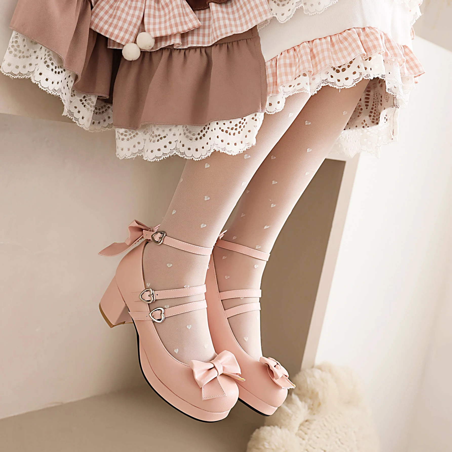 

2022 new spring women shoes plus size 22-27.5cm feet length bow buckle shoes cute lolita Preppy fashion all-match anime shoes