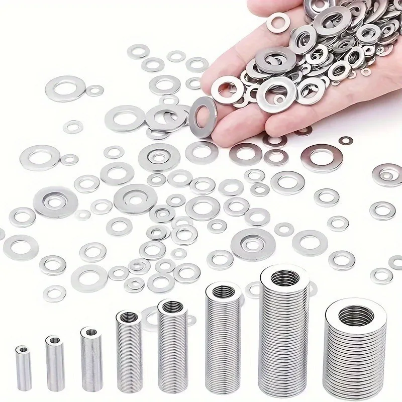 80-580pcs Stainless Steel Flat Washer Combination Set (M2 M2.5 M3 M4 M5 M6 M8 M10 M12) Suitable for Home Decoration
