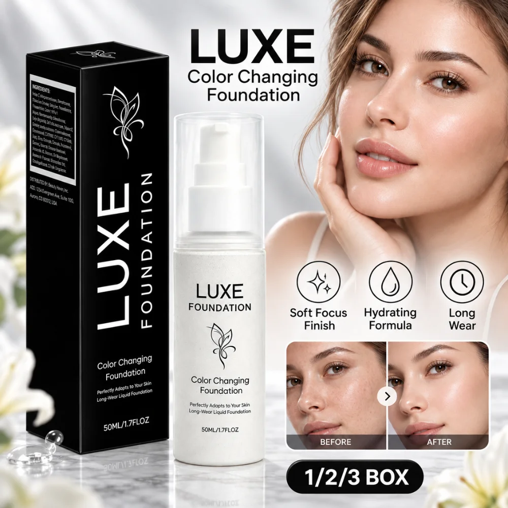 LUXE Color Changing Foundation 50ml Skin Tone Matching Liquid Base Soft Focus Pore Blurring Hydrating Long Wear Face Makeup