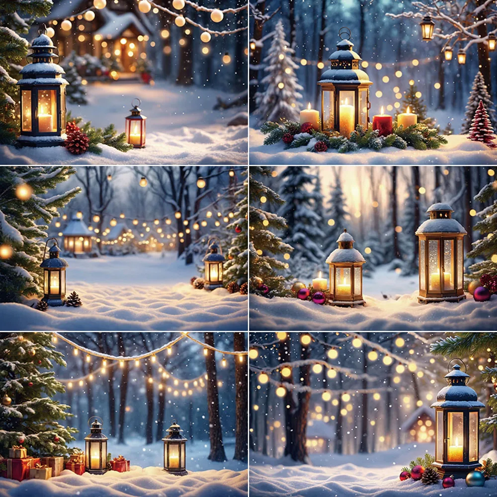 

MOON.QG Christmas Party Snow Winter Background Outdoor Pine Tree Lamp Photo Backdrop Children Photography Studio Photocall Props