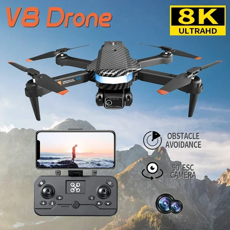 

New V8 RC Drone 4K Professinal Wide Angle Dual HD Camera Foldable RC Helicopter 8K HD Mini Drone For XIAOMI Avoidance Quadcopter